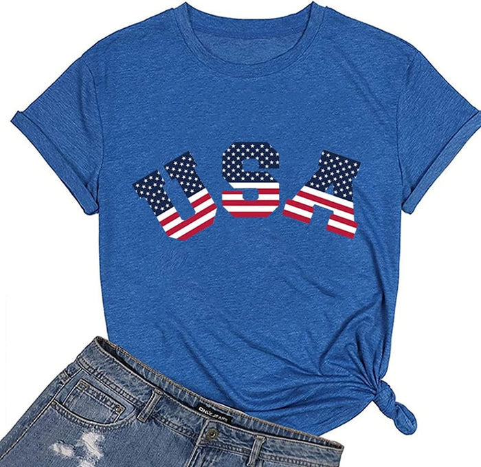 Women American Flag Shirt Patriotic T-Shirts July 4th Tees Tops