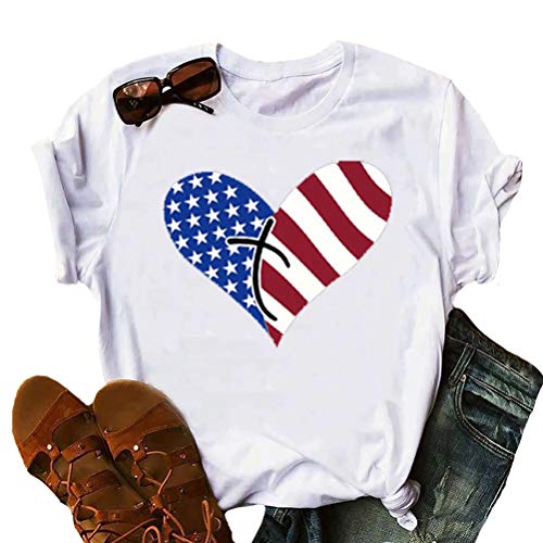 Women American Flag T-Shirt Heart Faith Shirt for Independence Day