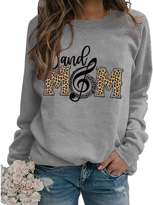 Women Band Mom Shirt Long Sleeve Leopard Graphic Sweatshirt
