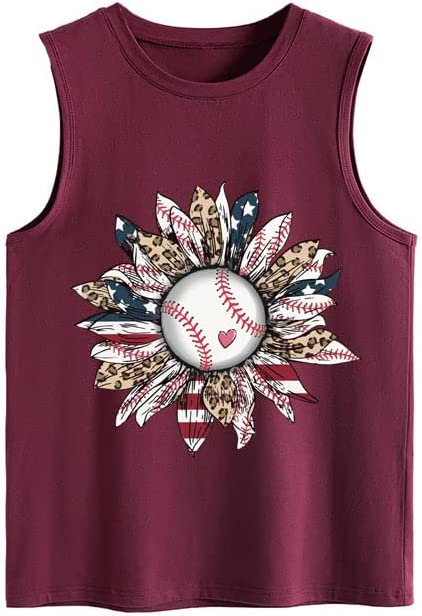 Women Baseball American Sunflower Tank Shirt
