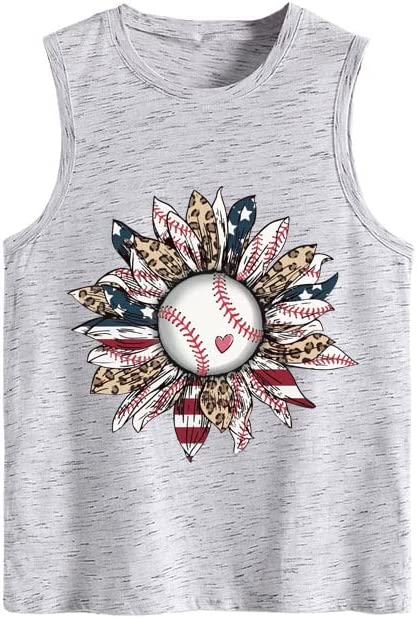Women Baseball American Sunflower Tank Shirt