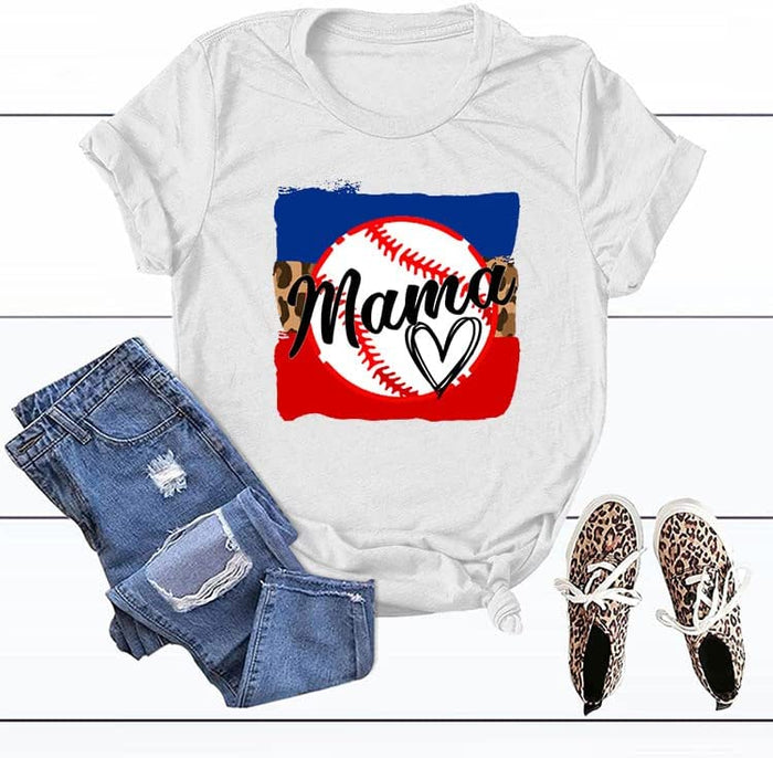 Women Baseball Mama T-Shirt Funny Baseball Mom Tees Tops