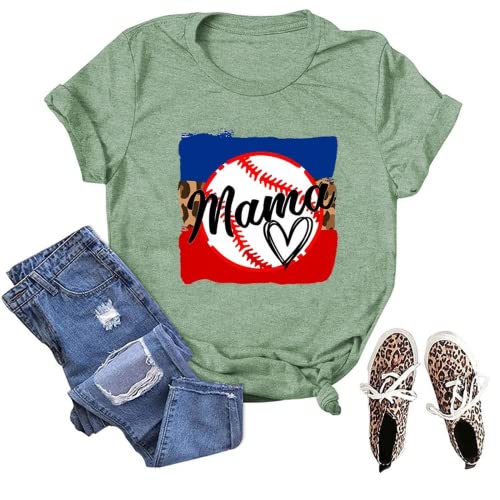 Women Baseball Mama T-Shirt Funny Baseball Mom Tees Tops