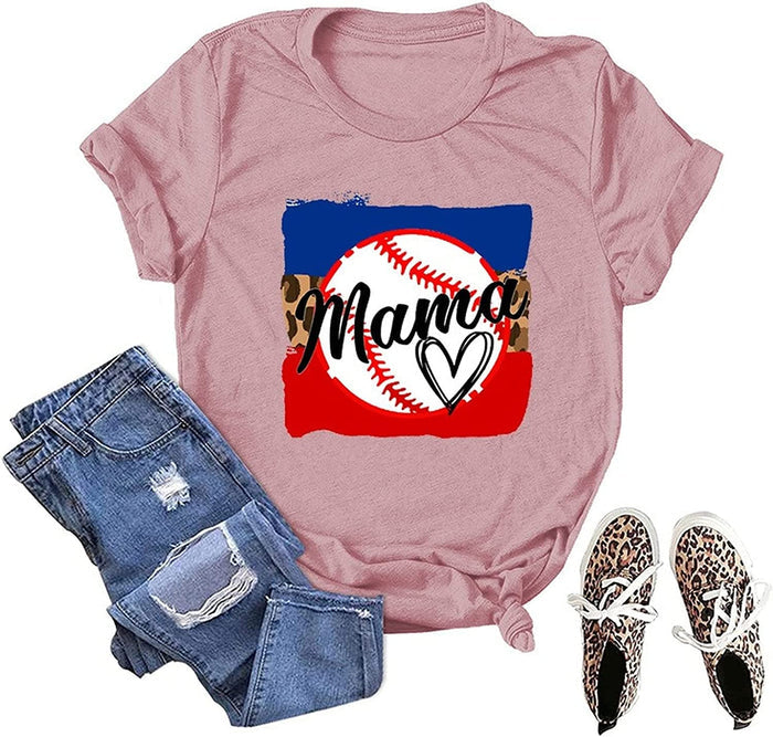 Women Baseball Mama T-Shirt Funny Baseball Mom Tees Tops