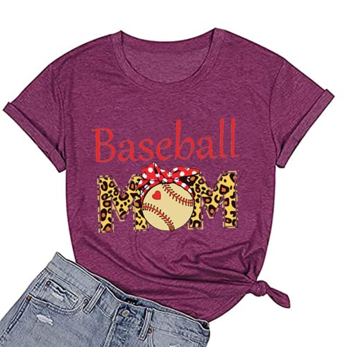 Women Baseball Mom T-Shirt Women Funny Leopard Graphic Mama Shirt