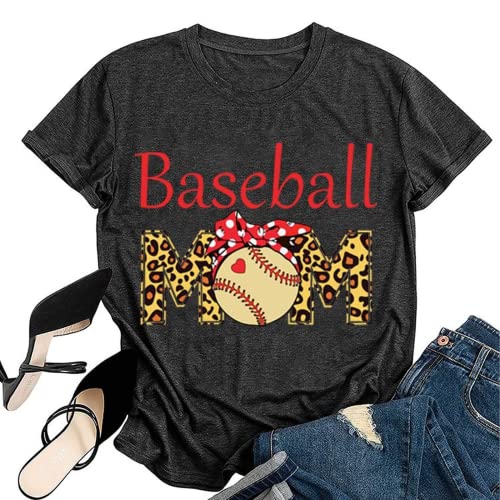 Women Baseball Mom T-Shirt Women Funny Leopard Graphic Mama Shirt
