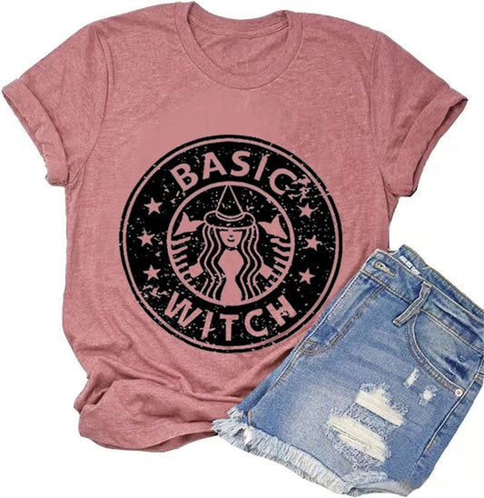 Women Basic Witch T-Shirt Funny Coffee Graphic T-Shirt for Women