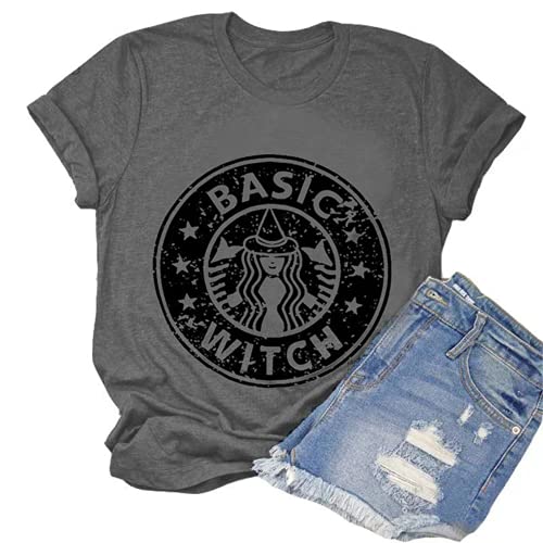 Women Basic Witch T-Shirt Funny Coffee Graphic T-Shirt for Women