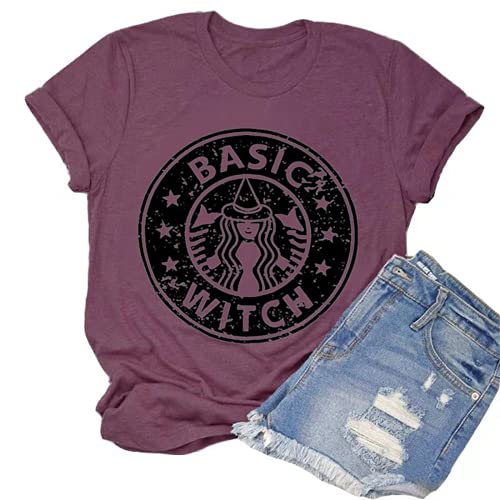 Women Basic Witch T-Shirt Funny Coffee Graphic T-Shirt for Women