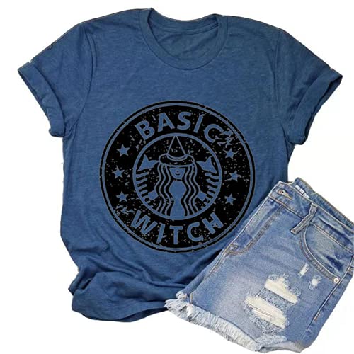 Women Basic Witch T-Shirt Funny Coffee Graphic T-Shirt for Women
