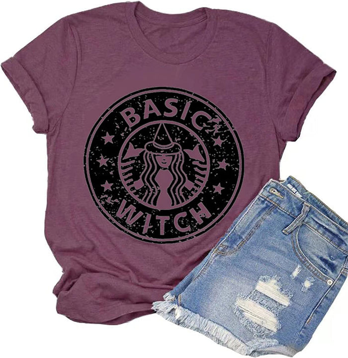 Women Basic Witch T-Shirt Funny Coffee Graphic T-Shirt for Women
