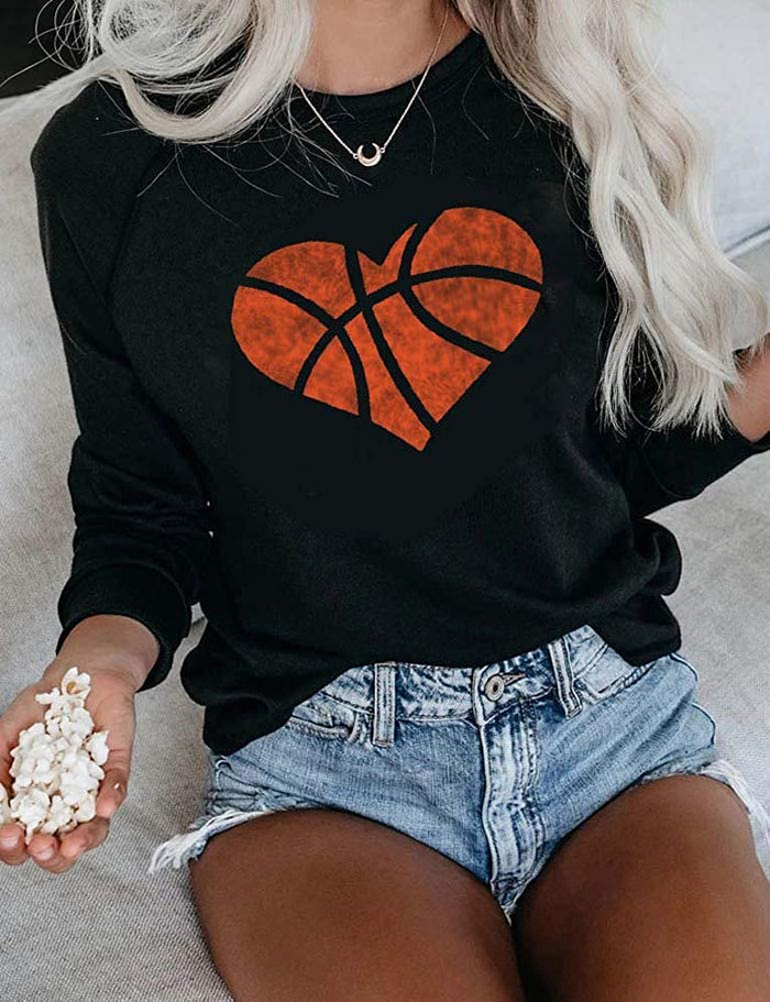 Women Basketball Heart Long Sleeve Sweatshirt