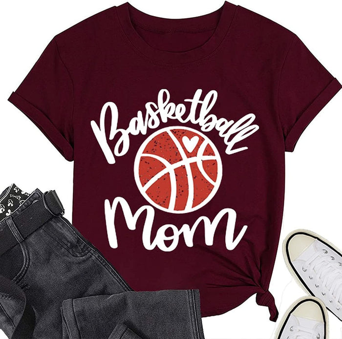 Women Basketball Mom T-Shirt Short Sleeve Mother Day Shirt