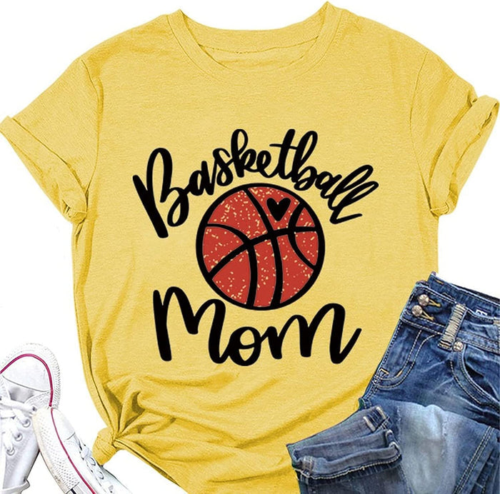 Women Basketball Mom T-Shirt Short Sleeve Mother Day Shirt