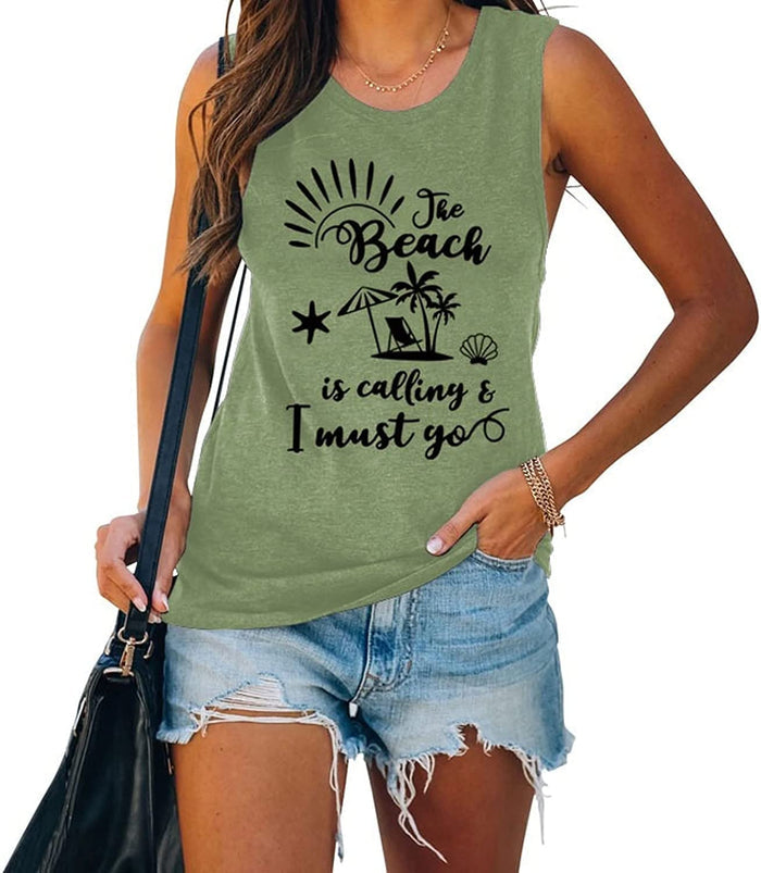 Women Beach is Calling & I Must Go Sleeveless Shirt for Women Beach Tank Top