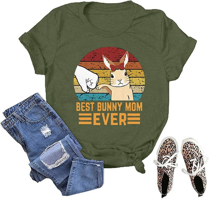 Women Best Bunny Mom Ever T-Shirt Rabbit Shirt