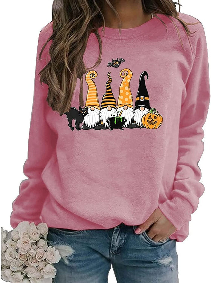 Women Black Cat Gnome Pumpkin Bat Halloween Costume Sweatshirt