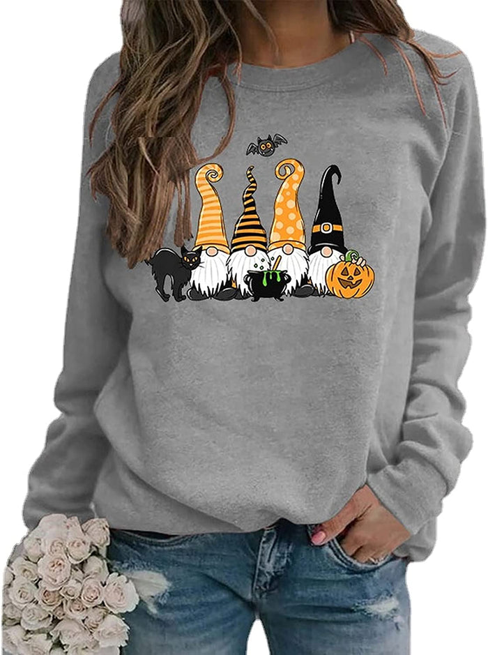 Women Black Cat Gnome Pumpkin Bat Halloween Costume Sweatshirt
