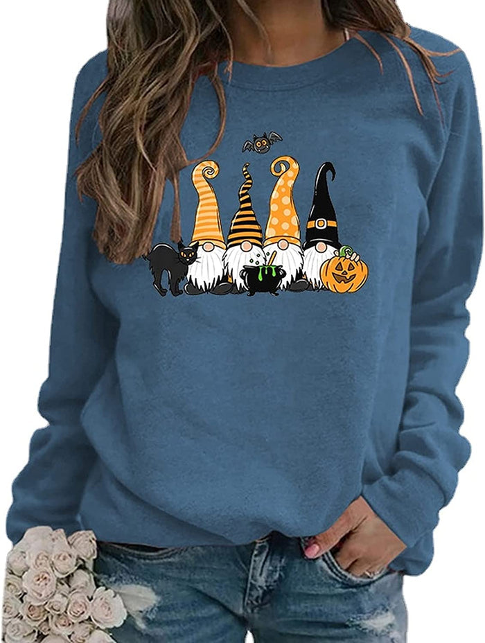 Women Black Cat Gnome Pumpkin Bat Halloween Costume Sweatshirt