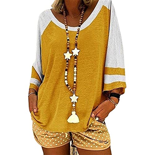 Women Blouse 3/4 Raglan Sleeves Striped Contrast Color Leopard Print Tunic Top for Women