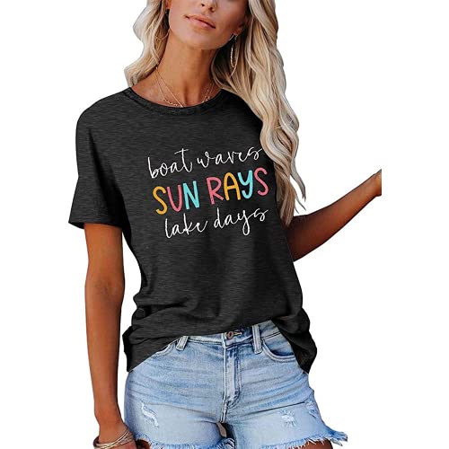 Women Boat Waves Sun Rays Lake Days Fashion T-Shirt Sun Rays Shirt