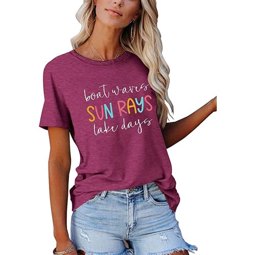 Women Boat Waves Sun Rays Lake Days Fashion T-Shirt Sun Rays Shirt