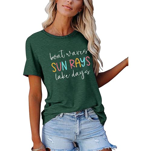 Women Boat Waves Sun Rays Lake Days Fashion T-Shirt Sun Rays Shirt