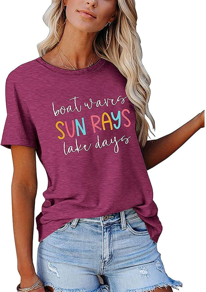 Women Boat Waves Sun Rays Lake Days Fashion T-Shirt Sun Rays Shirt
