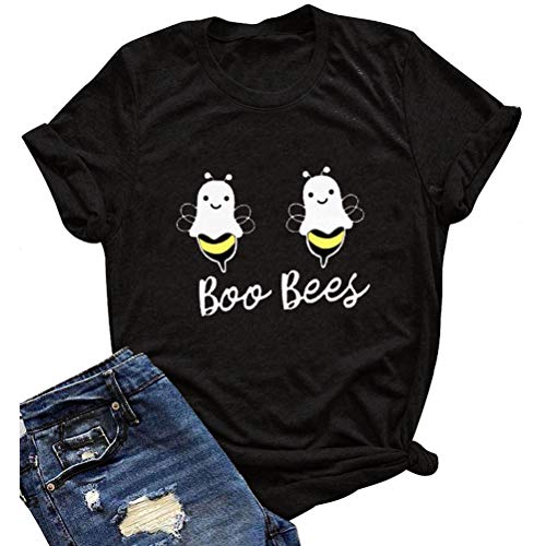 Women Boo Bees T-Shirt Halloween Cartoon Pumpkin Funny Shirt