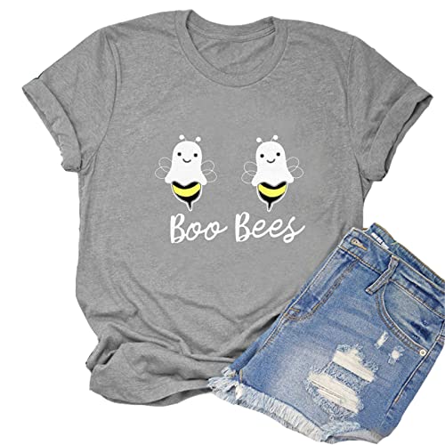 Women Boo Bees T-Shirt Halloween Cartoon Pumpkin Funny Shirt