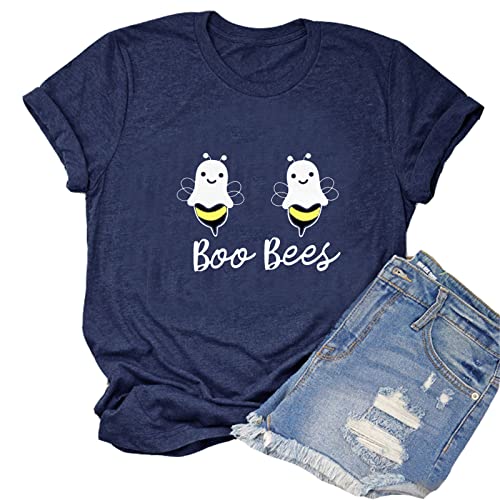 Women Boo Bees T-Shirt Halloween Cartoon Pumpkin Funny Shirt