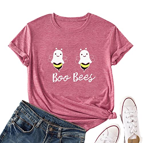 Women Boo Bees T-Shirt Halloween Cartoon Pumpkin Funny Shirt
