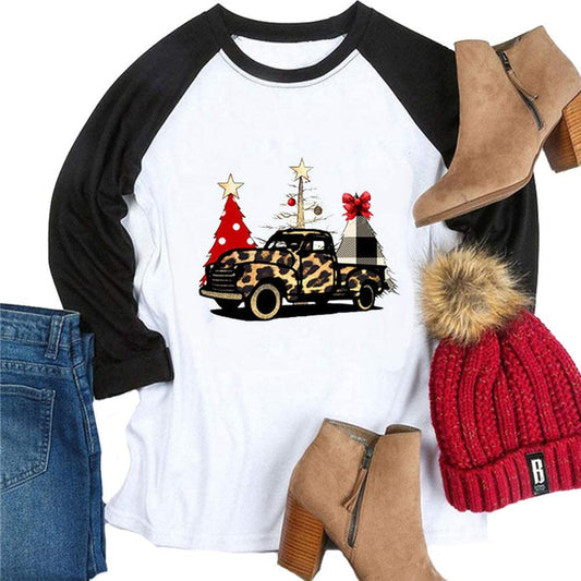 Women Buffalo Plaid Christams Trees Blouse Leopard Truck Christams Shirt