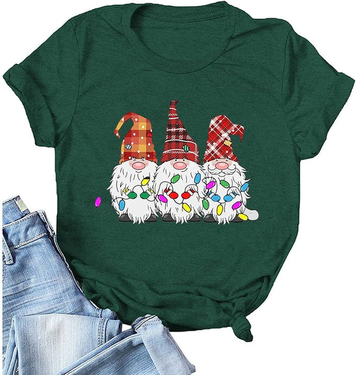 Women Buffalo Plaid Christmas Gnomes T-Shirt