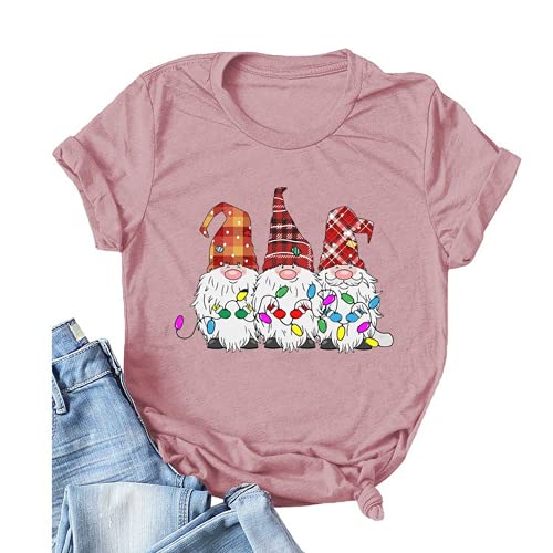 Women Buffalo Plaid Christmas Gnomes T-Shirt