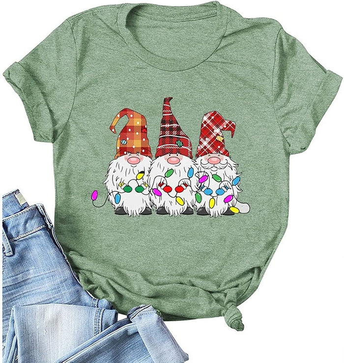 Women Buffalo Plaid Christmas Gnomes T-Shirt