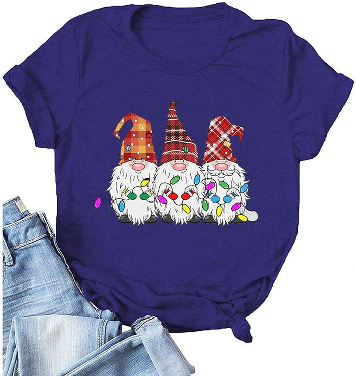 Women Buffalo Plaid Christmas Gnomes T-Shirt
