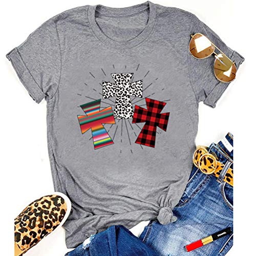 Women Buffalo Plaid Leopard Cross T-Shirt