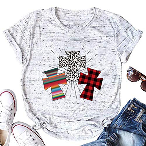Women Buffalo Plaid Leopard Cross T-Shirt
