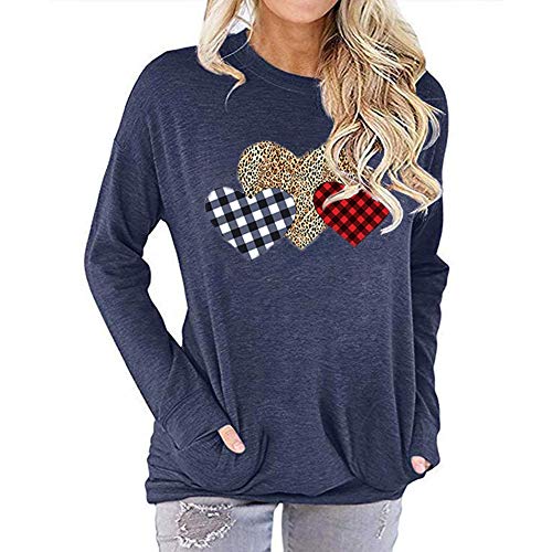Women Buffalo Plaid & Leopard Heart Blouse with Pockets