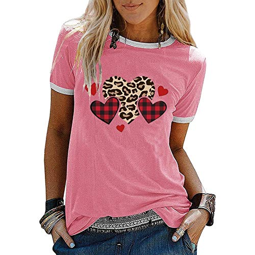 Women Buffalo Plaid & Leopard Heart T-Shirt for Valentine's Day