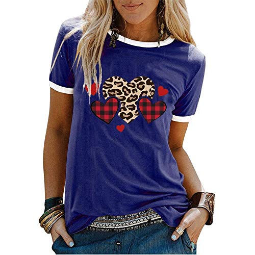 Women Buffalo Plaid & Leopard Heart T-Shirt for Valentine's Day