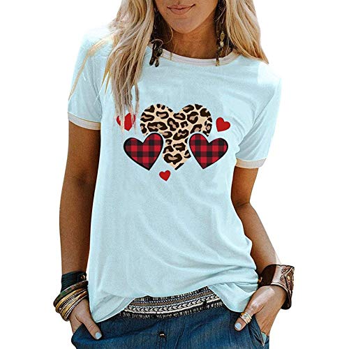 Women Buffalo Plaid & Leopard Heart T-Shirt for Valentine's Day