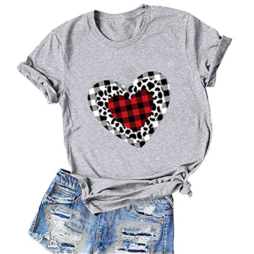 Women Buffalo Plaid & Leopard Heart T-Shirt