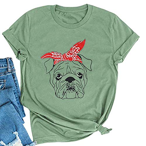 Women Bulldog with Bandana T-Shirt Cute Dog Graphic Shirt