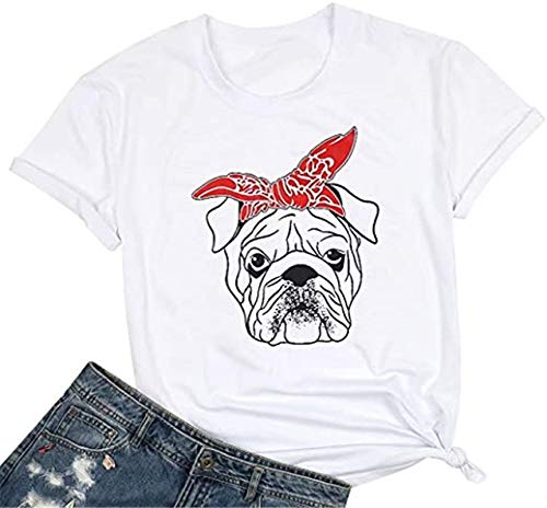 Women Bulldog with Bandana T-Shirt Cute Dog Graphic Shirt