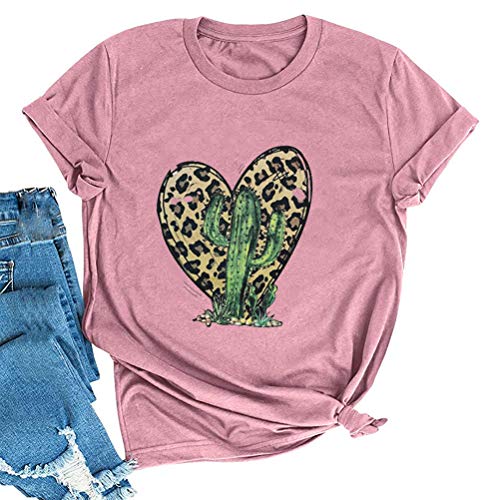 Women Cactus Leopard Heart T-Shirt Cactus Shirt