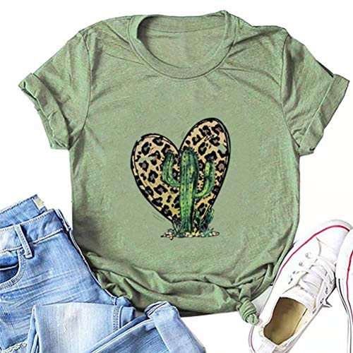 Women Cactus Leopard Heart T-Shirt Cactus Shirt