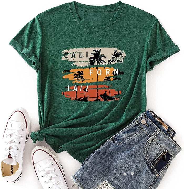 Women California Tshirt Cali Shirt Palm Tree Tee Tops