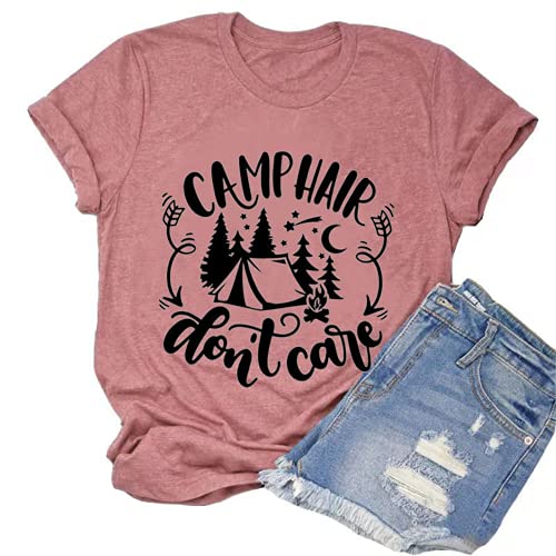 Women Camping Hair Don't Care T-Shirt Camping Gift for Women